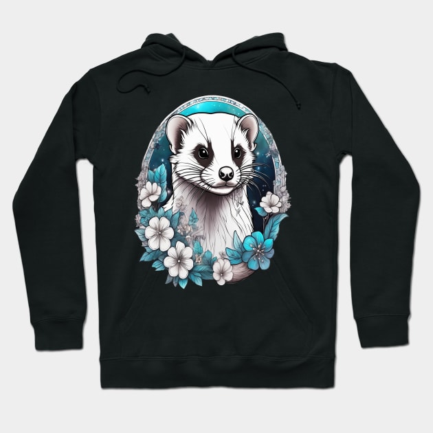 Ferret In Cottage Core and Filigree Style Art Hoodie by BirdsnStuff